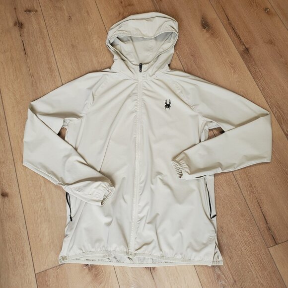 Spyder Windbreaker Jacket Mens Medium Beige Hoodie Full Zip Golf Hiking Outdoor - Picture 1 of 14